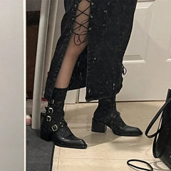 Leather Version Spicy Girl French Mary Jane Shoes Pointed Toe Thick Heel Boots Short Boots Shoes