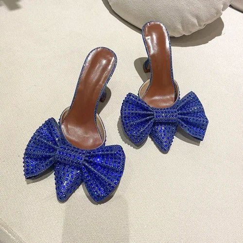 European Station Pointed Bow Sandals Diamond Versatile Ultra High Heel Thin Heel Baotou
