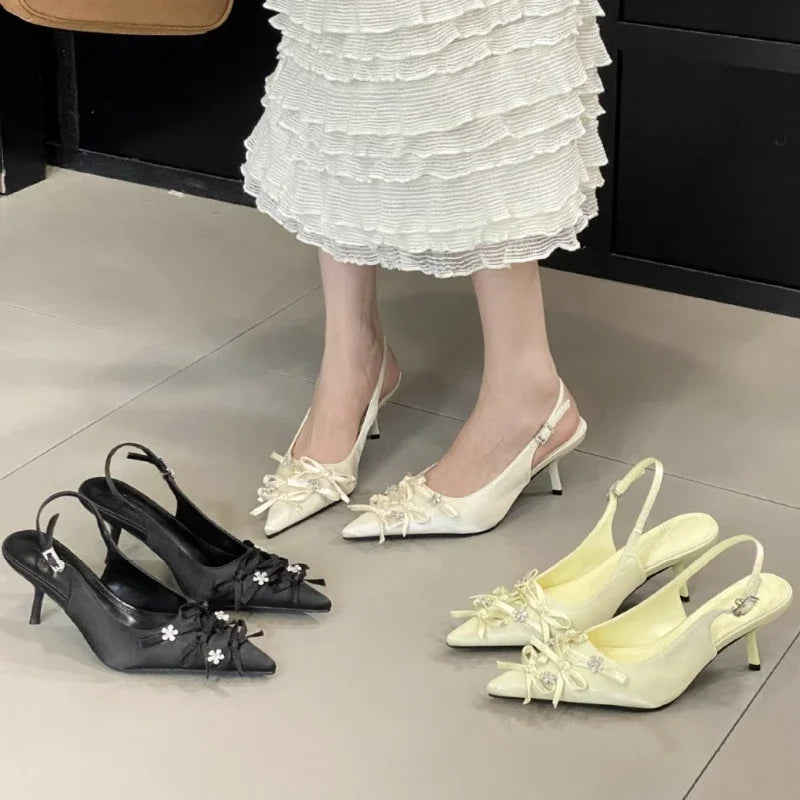Pointed Toe Thin High Heels Butterfly-knot Elegant Slingback Sandals Party