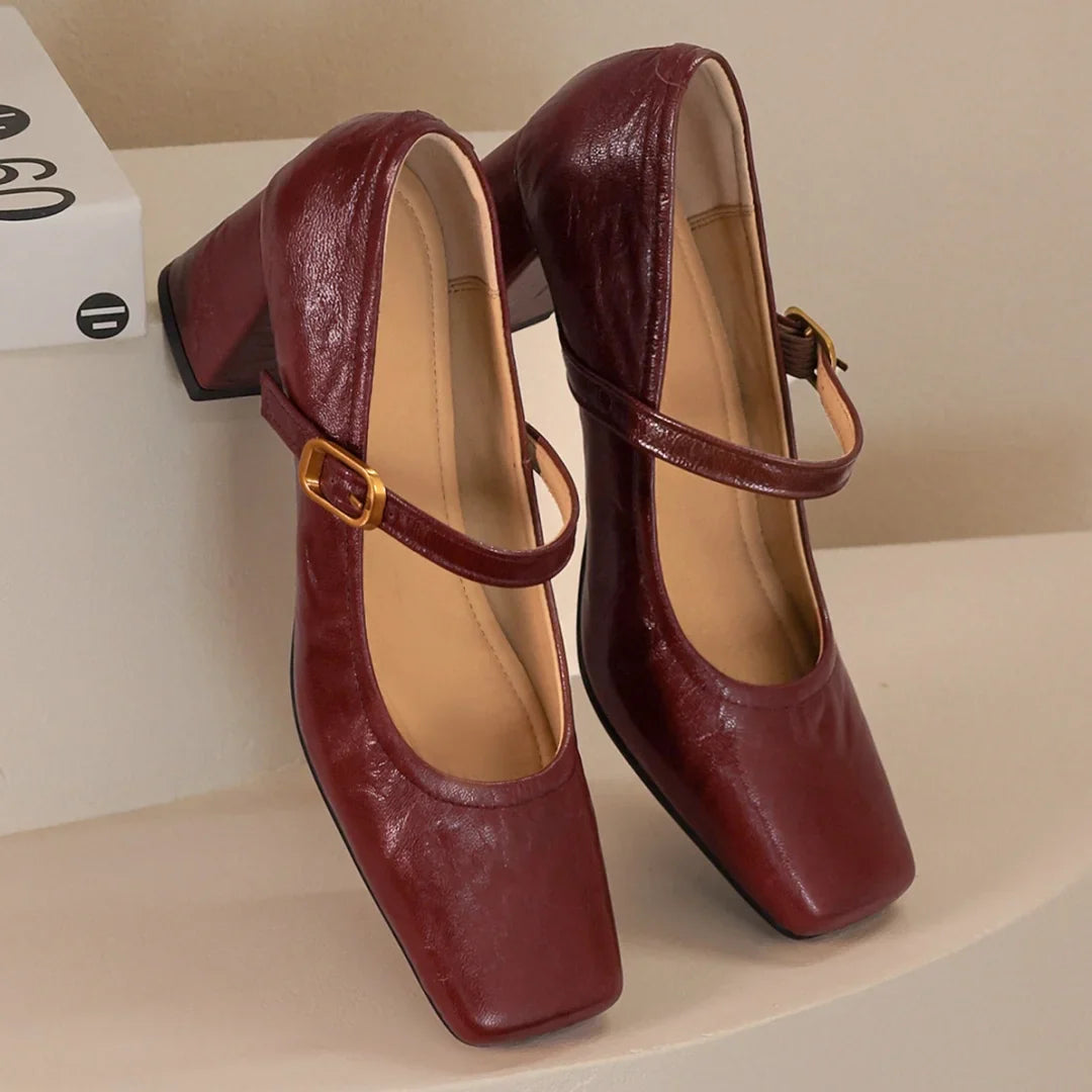 sheepskin square toe slip-on very Jane pumps 6.5cm thick high heel elegant evening dress heeled shoes
