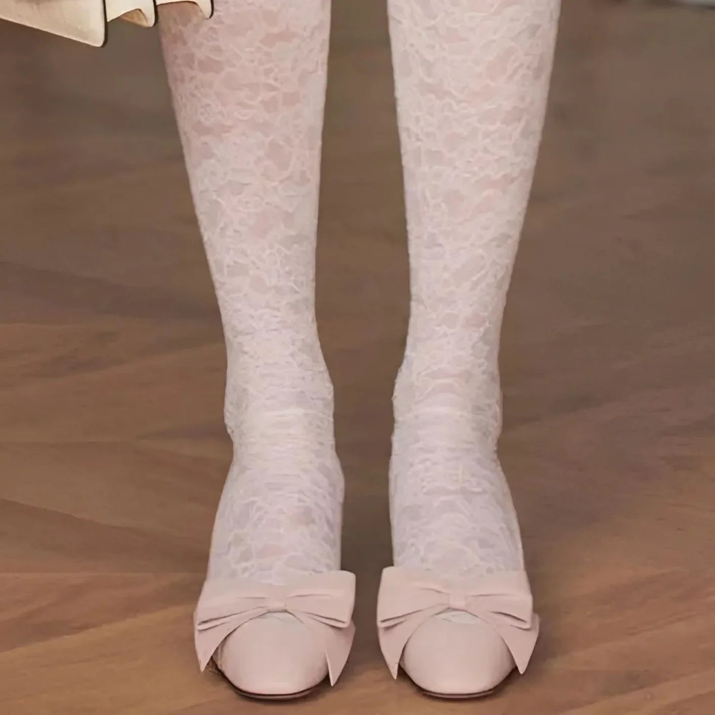 Round Toe Bow Decor Pumps Block Low Heels Slip On Hollow Sweet Dress Daily Party Elegant Design Sandals