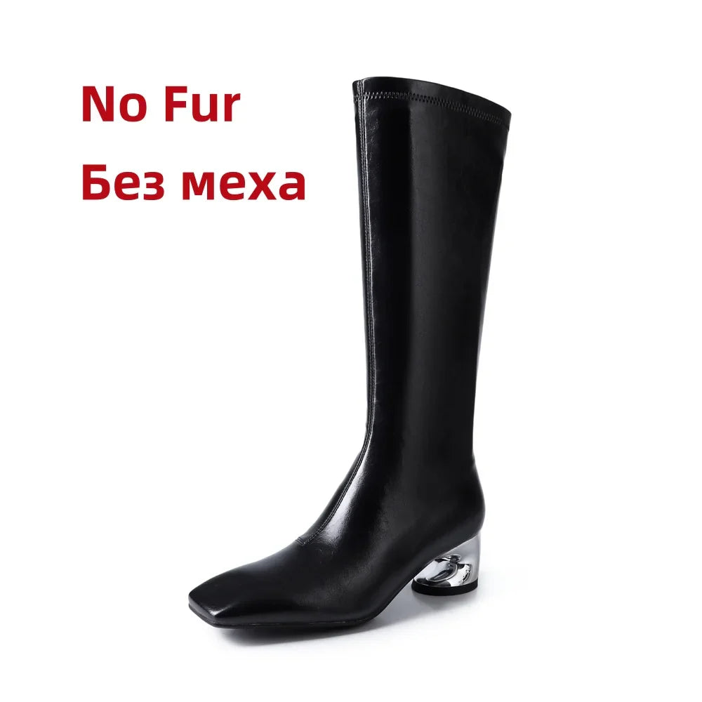 High Heels Simple Style Warm Slim Long Shoes Woman Thigh High Knight Boots