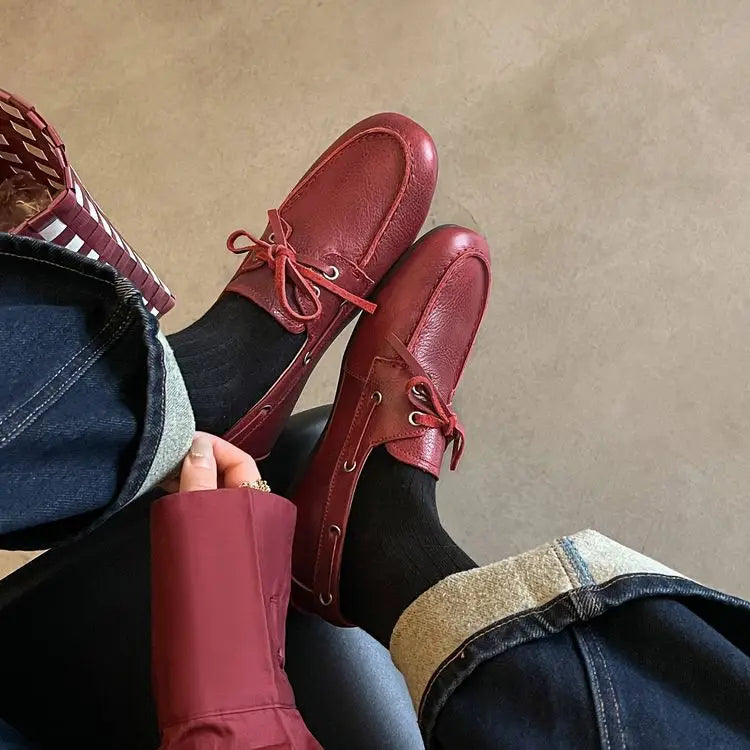 Leather Flats Shoes Loafers Round toe Vintage Suede Leather Casual British Style Flat Single Shoes