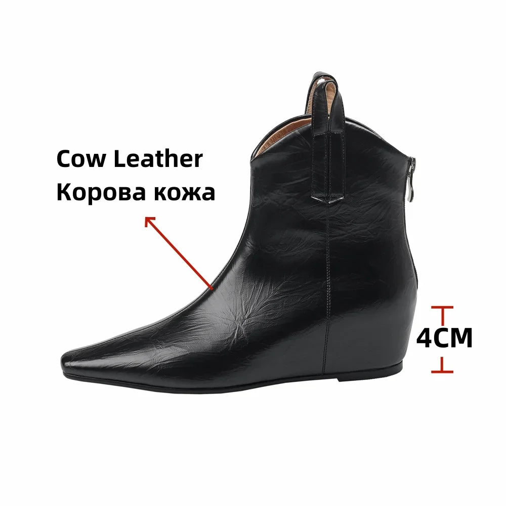 Elegant Wedges High Heels Ankle Boots Pointed Toe Office Pumps Side Zipper Easy Wear Short Warm Boots Shoes