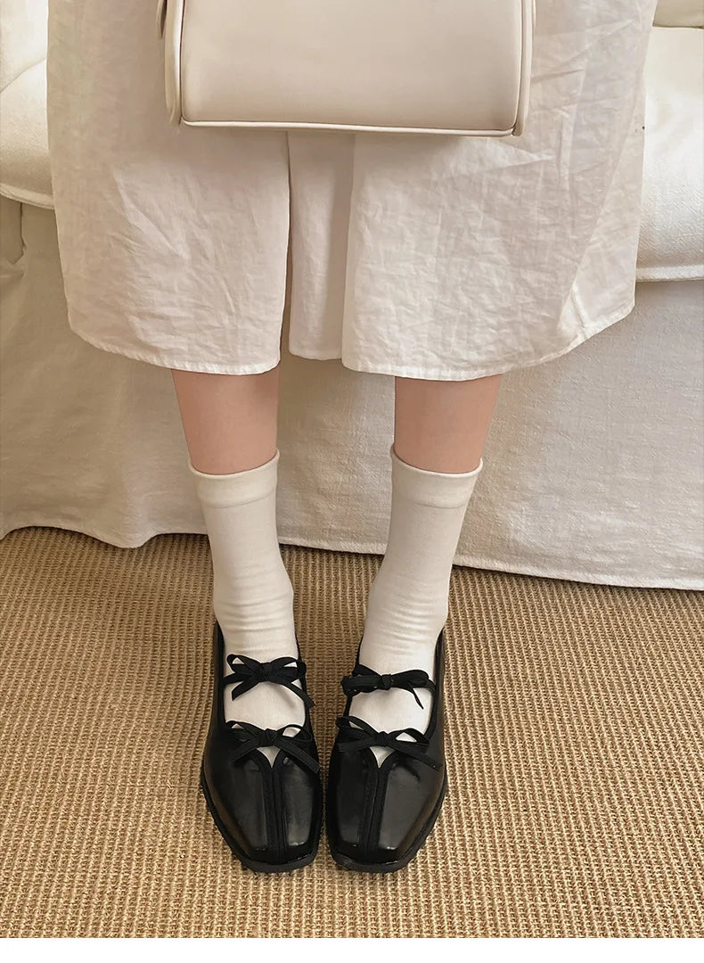 Elegant Bow Decoration Square Toe Shallow Mouth Single Shoes