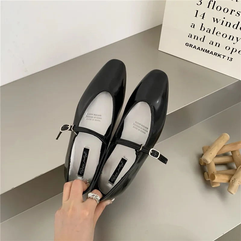 Flat mary janes shoes woman candy color soft leather ballet flats ankle strap comfy mocaasins
