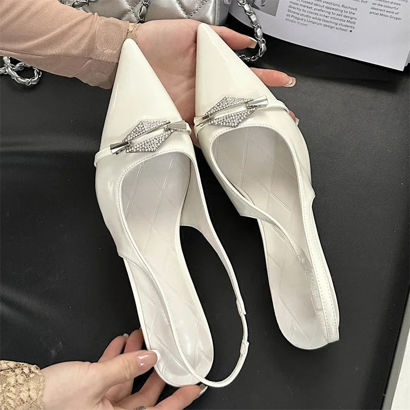 Crystal Diamond Pointed Toe Thin Low Heels Wedding Party Dress Sandals Shoes Zapatos De Mujer
