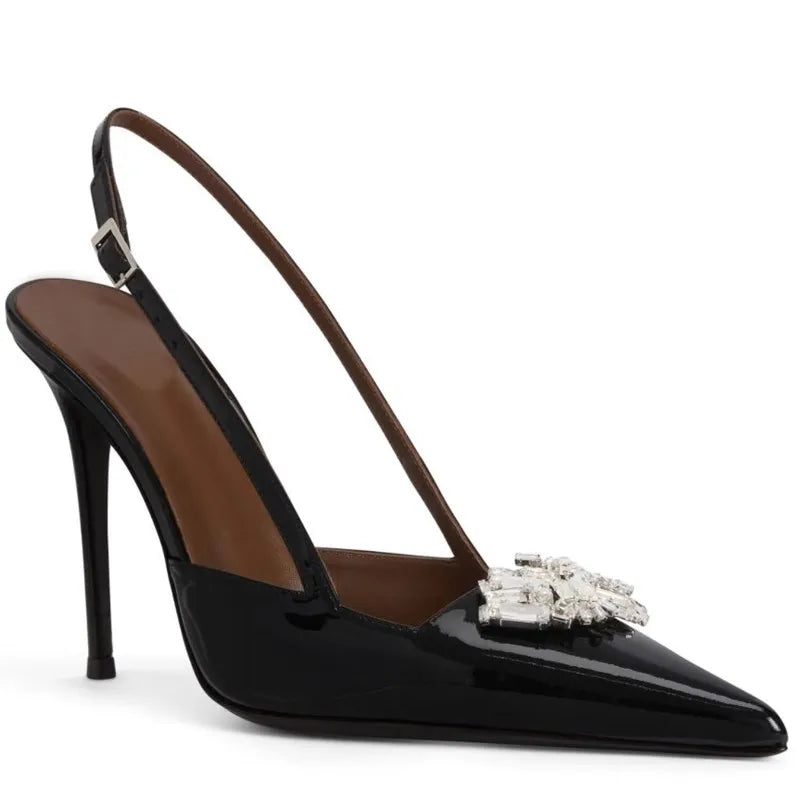and pointed shallow patent leather rhinestone single shoes thin high-heeled banquet dress small size sandals