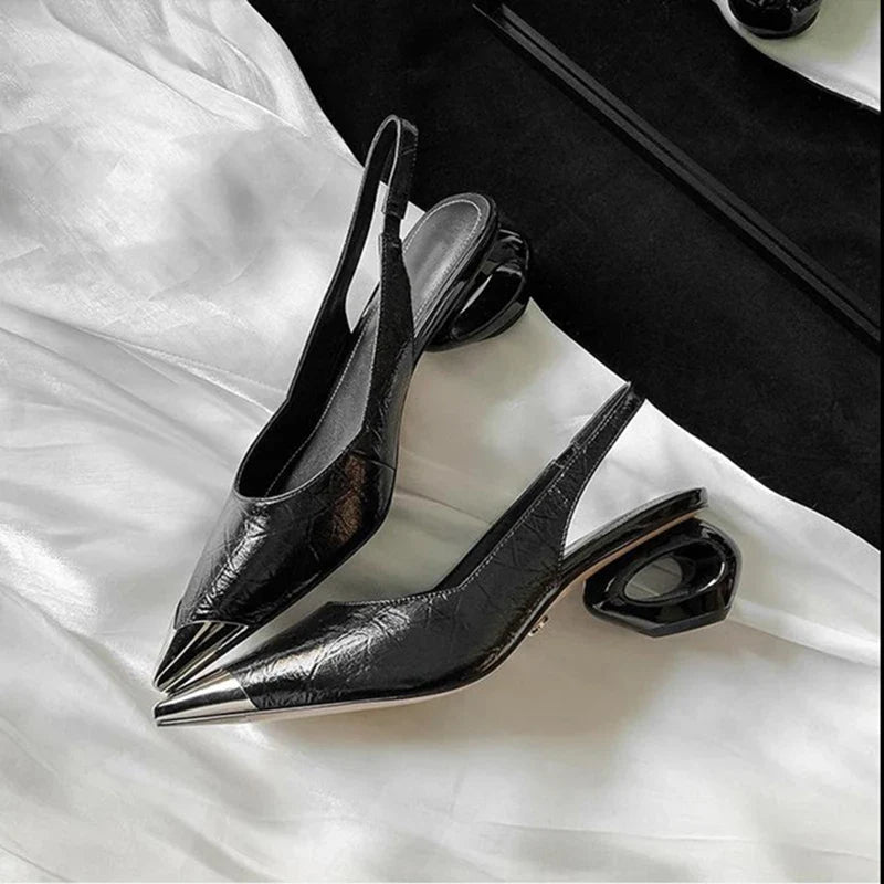 strange heel pointed toe slingbacks