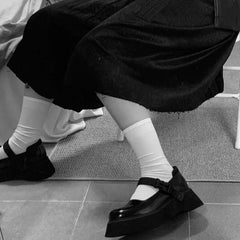 Retro Round Toe Block Heel Mary Jane Shoes Patent Leather Black Platform Pumps College Thick-Soled Japanese Style Loafers
