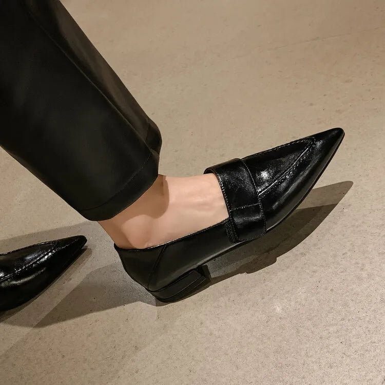 Retro Pointed Toe Flats Loafers Shoes Patent Leather Casual Walking Shoes Designer
