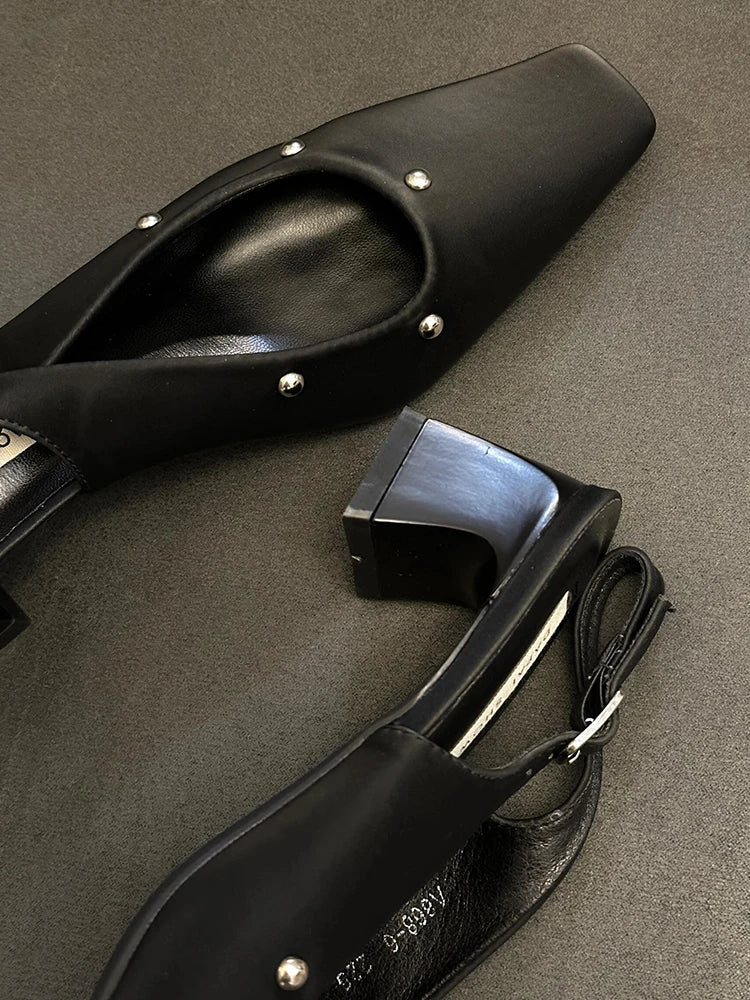 Cover Toe Party Dress Pumps Thick Heel Singbacks Mules Shoes