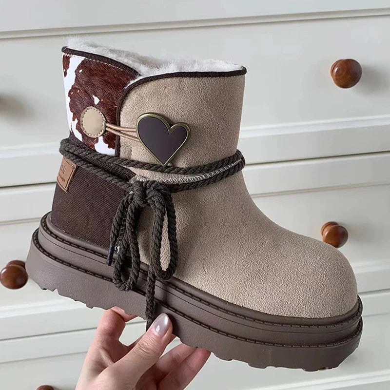 Snow Boots Platform Warm Fur Casual Outdoor High Top Shoes Heart Design Plush Ankle Boots High Quality Cotton Shoes
