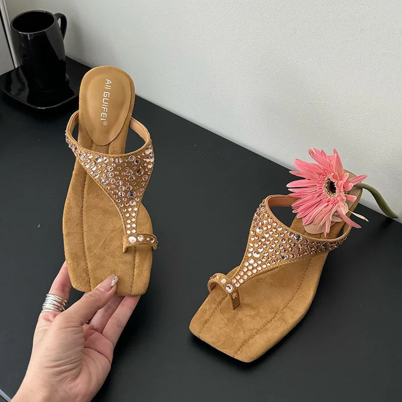 Footwear Wedges Slippers Shoes Rhinestones Heeled Slippers