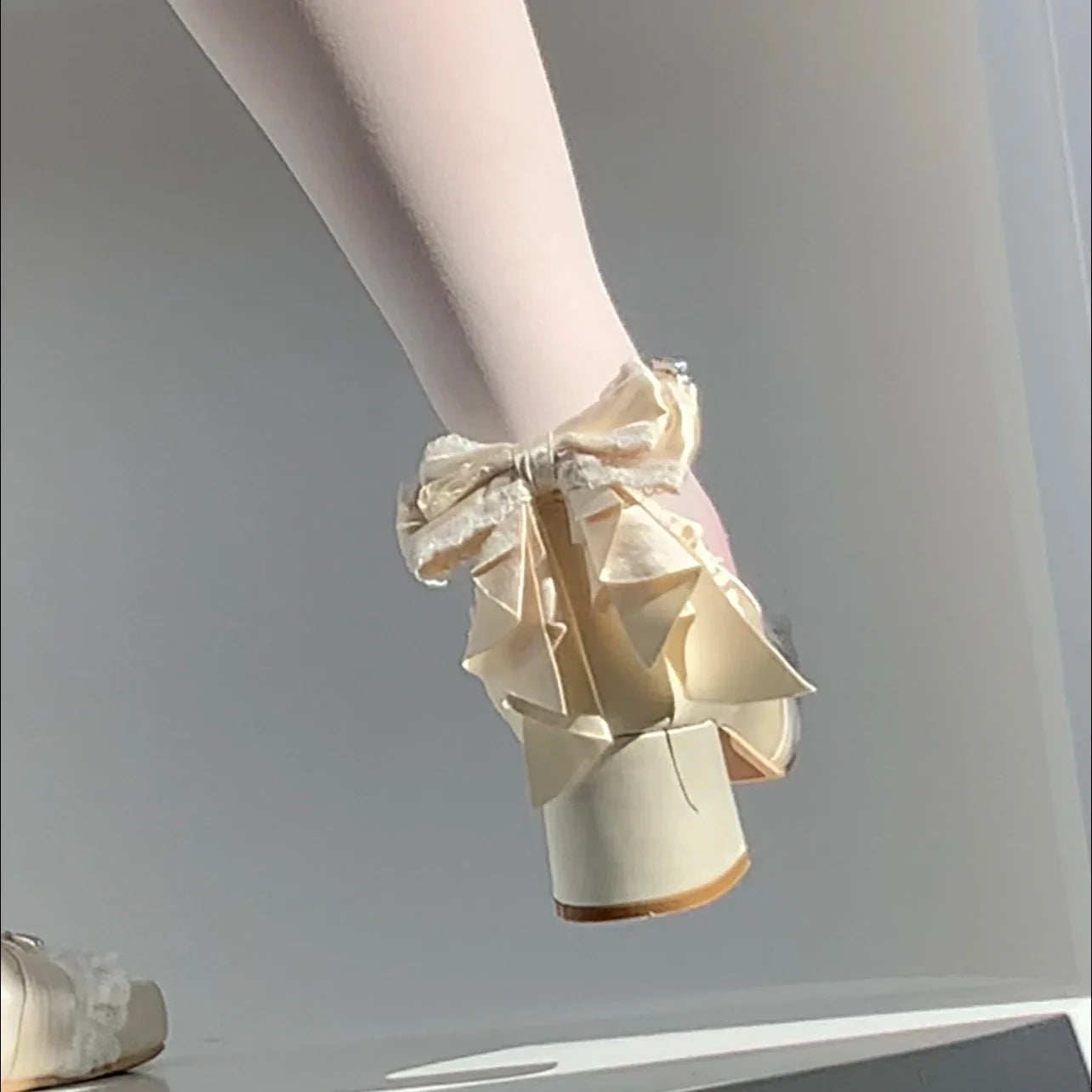 Pink Lolita Shoes Ballet Thick Heel High Heels Mary Jane Shoes Satin Elegant Platform Waterproof Pumps Original