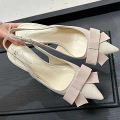 Bowknot Pointed Toe Thin Heel Elegant Satin Heels Prom Backless Zapatos De Mujer