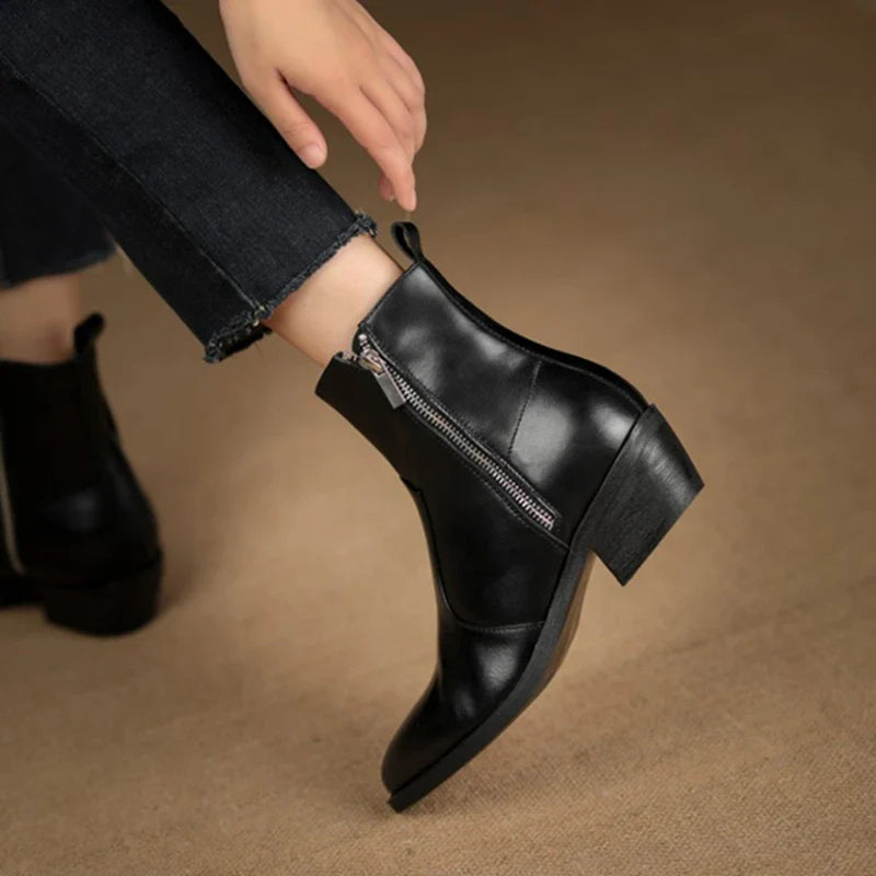 Shoes Warm Wool Boots Pointed Toe Chunky Boots Genuine Leather Boots Fur Boots