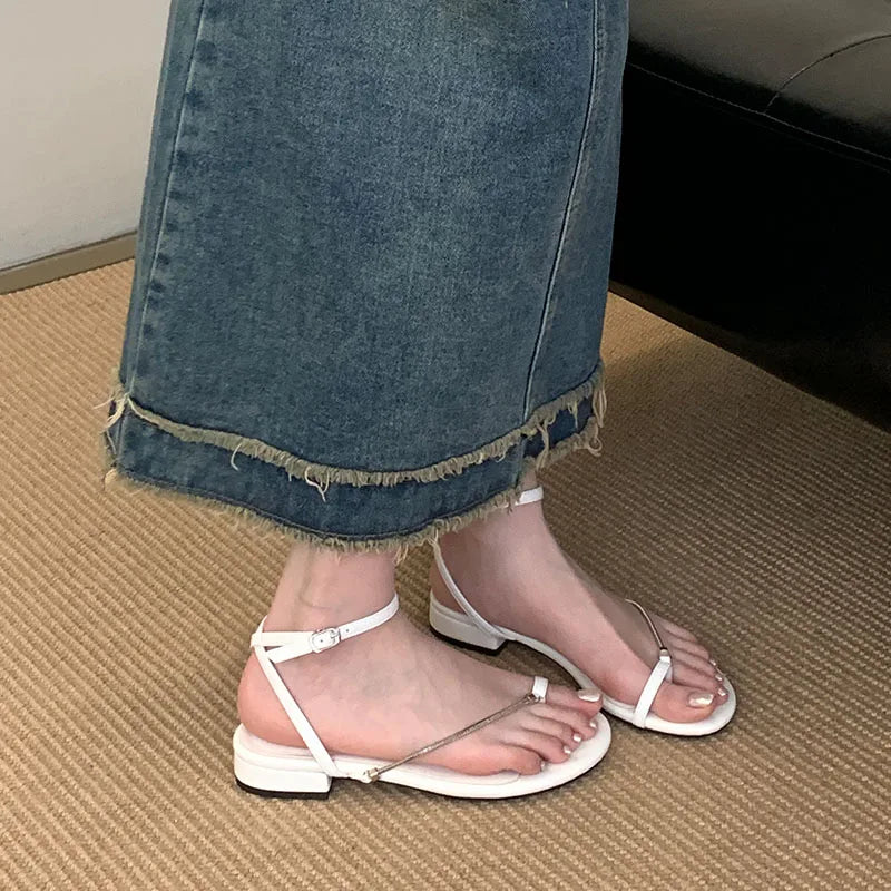 Metal Chain Flats Sandals Shoes Round Toe Flats Sandals Flip flops Shoes