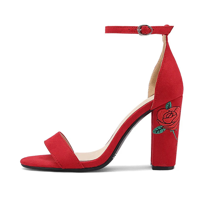 Ethnic Style Embroidered High-heel Sandals Ankle Strap Elegant Retro Open Toe Wedding Shoes 34-45