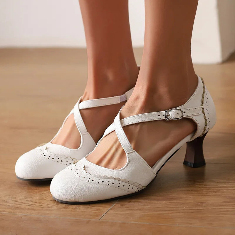 Cross Sandals Buckle High Heels Black Shoes