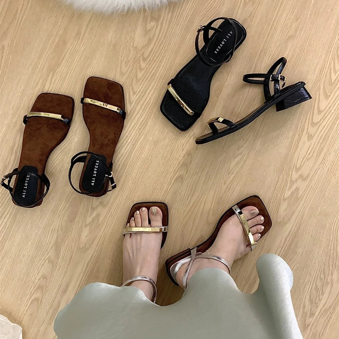 Sandals Block Heels Clear Shoes Suit Beige Buckle Strap Open Toe Chunky Low Black Comfort Girls Peep PU