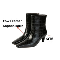 Stone Pattern Leather High Heels Short Shoes Office Lady Party Dancing Shoes Ankle Boots