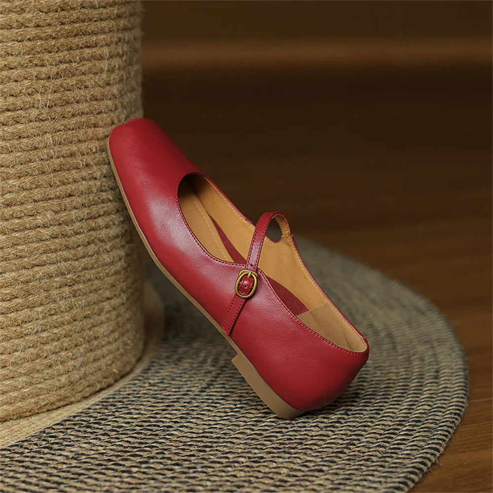 Womens Casual Flats Shoes Genuine Leather Mary Janle Shoes Moccasins Walking Lofers Shoess Retro Flats