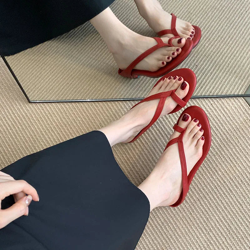 Low Heel Slippers Flip flops Shoes Round Toe Heeled Slippers Shoes