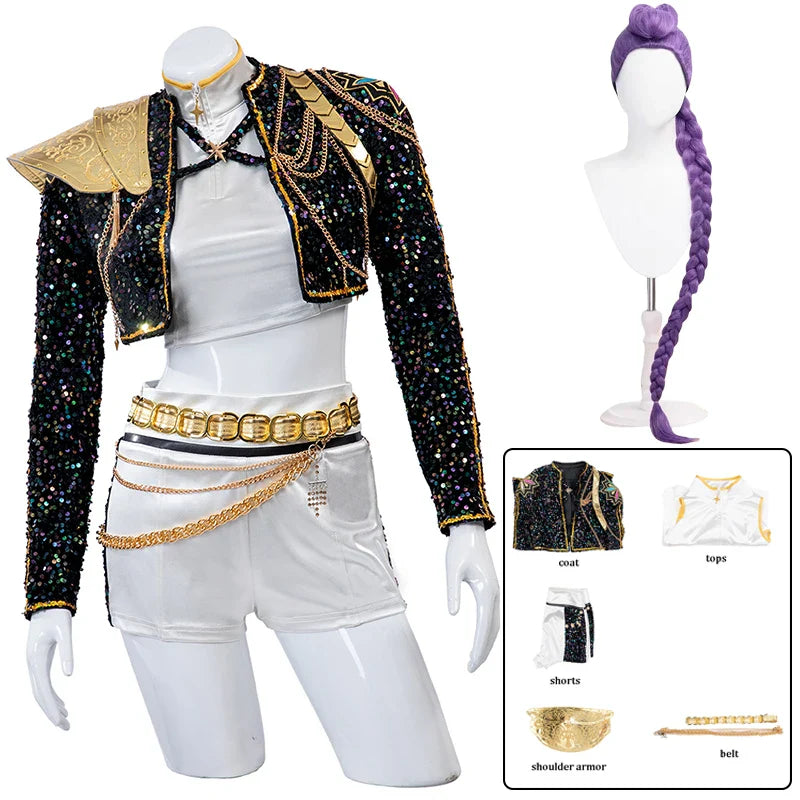 Rumi Cosplay Costume Wig Shoes Black Coat Singing Suit Song-Promotion Costume Halloween Party Role Playing Outfit
