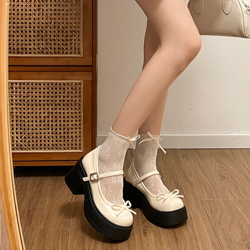 Platform Thick High Mary Jane Shoes Banquet Party Pumps Elegant Dress Leather Shoes
