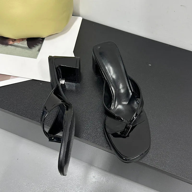 Heeled Slippers Shallow Square Heels Slippers Slides Flip flops Sandals
