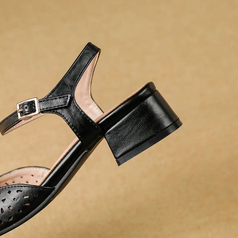 Vintage Square Toe Thick Heels 3.5cm Buckle Strap Breathable Small Size 31 32 33 Sweet Daily Shoes