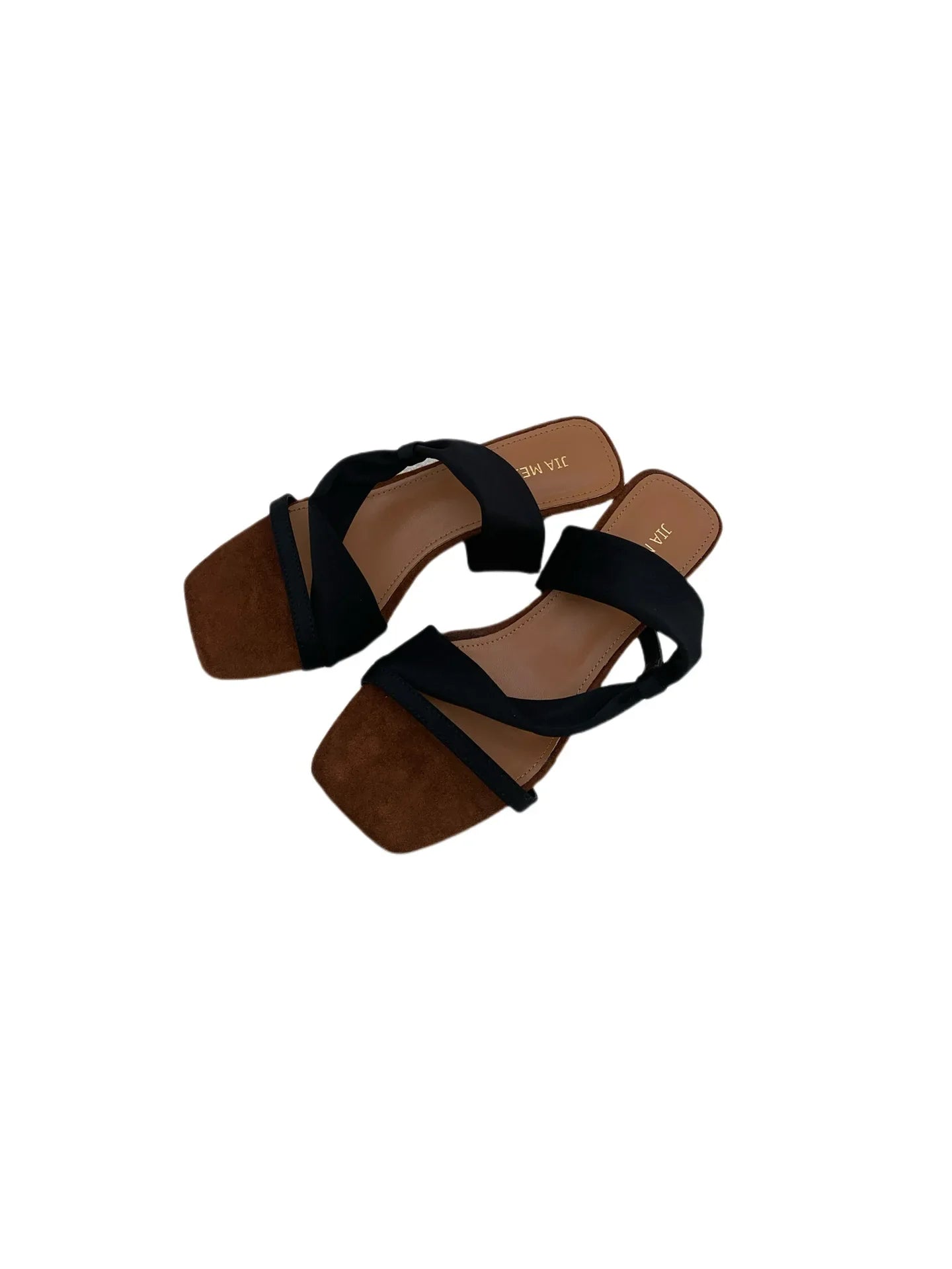 Low Shoes Rome PU Fabric Hoof Heels Silk Low Shoes Hoof Heels Silk Rome Fabric