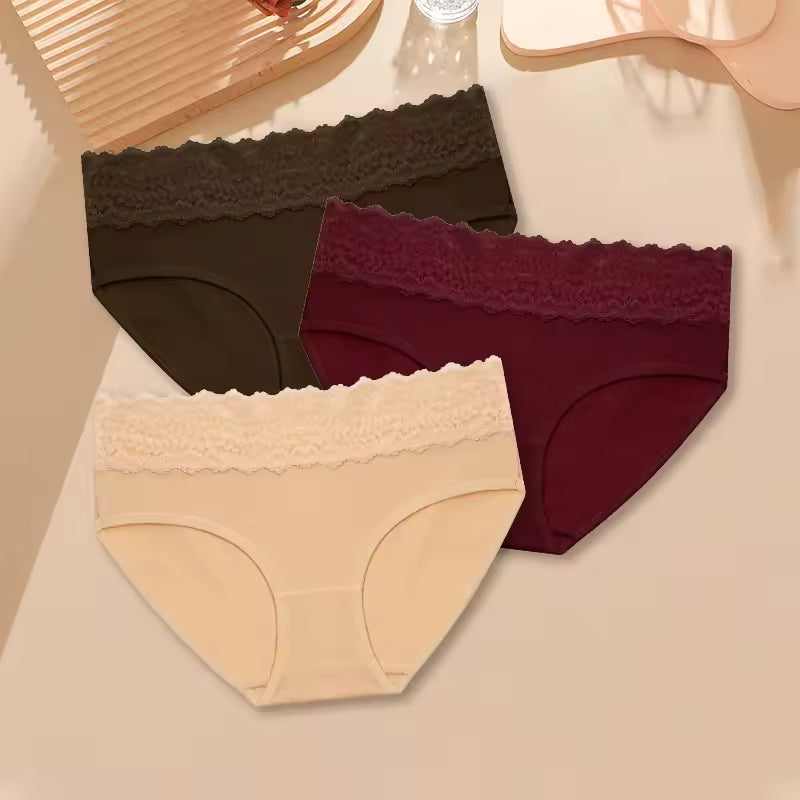 3Pcs Cotton Solid Color Breathable Underwear Low Waist Soft Lingerie Seamless Panties