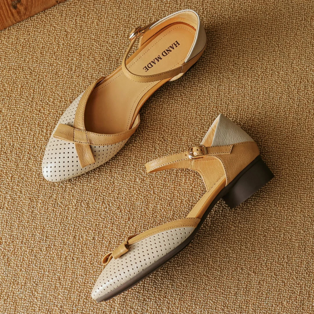 Plus size 34-41 sheepskin hollow-out mix color patchwork ankle strap flats sandals round toe elegant daily shoes