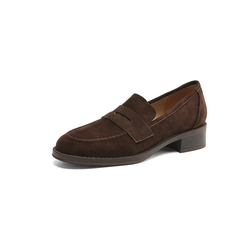 Kid Suede Penny Loafers Handmade Leisure Slip-on Creeper Flats Brown Size 34-43