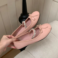 Pink Rhinestones Mary Janes Flats Lolita Shoes Soft Round Toe Footwear Shallow Ballet Flats Shoes