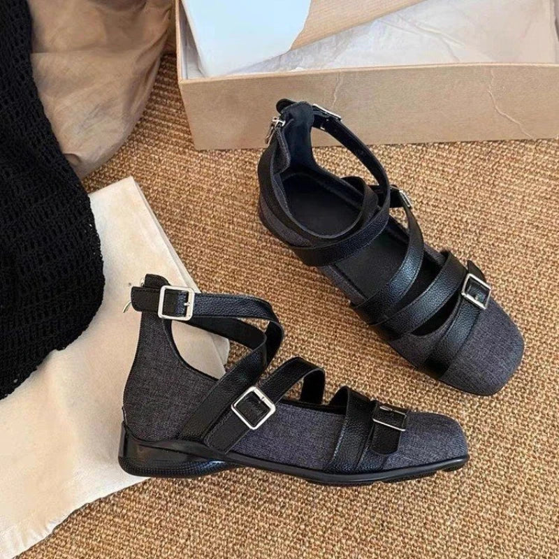 Design Round Toe Ballet Flats Ins Style Buckle Belt Ballerina Shoes Light Comfortable Leisure Girls Footwear