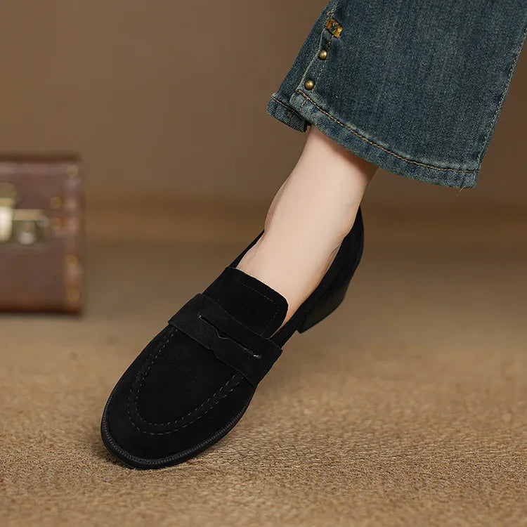 Kid Suede Penny Loafers Handmade Leisure Slip-on Creeper Flats Brown Size 34-43