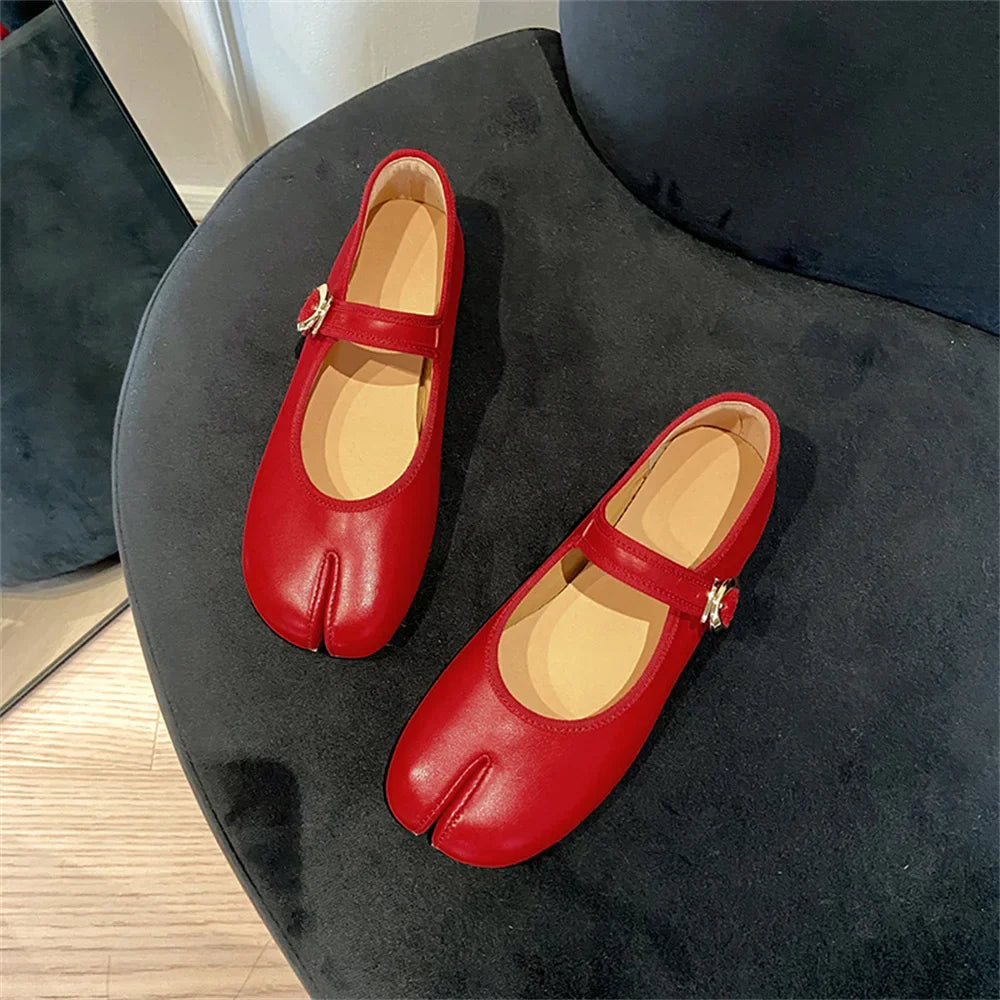 Mary Jane Genuine Leather Shoes Hand Stitch Casual Streetwear Ballet Flats Leopard Red Cute Shoes Loafers