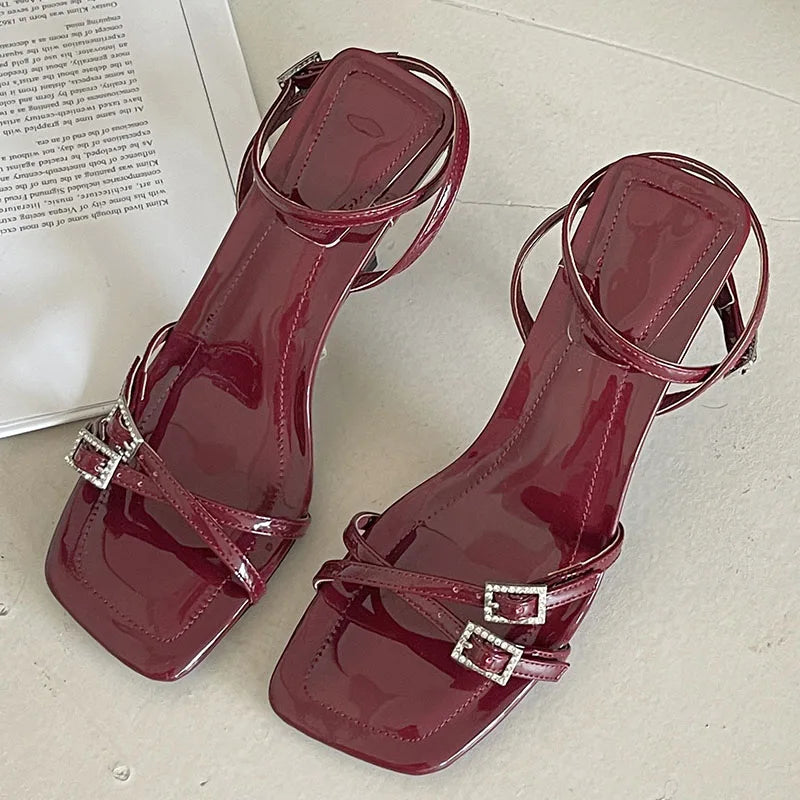 Wine Red Footwear In Heeled Sandals Shoes Buckle High Heels Sandals Pumps Shoes Big Size