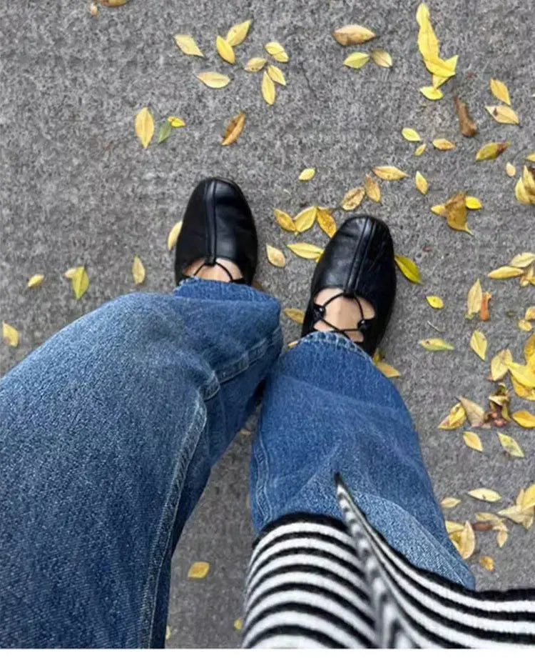 Ballet Shallow Flat Shoes Soft Commuting Retro Cross-laced Flat Mary Jane Shoes