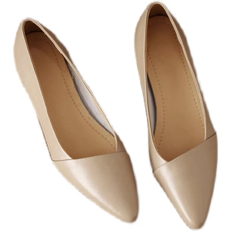 Retro Leather Heels Shoes Pointed Toe Slip-on Loafers Mid Heeled Shoes Casual Pumps