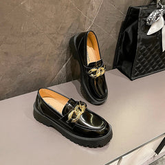 Shoes Relly Leather Loafers Retro Bite Thick-soled Non-slip Round Toe Shoes