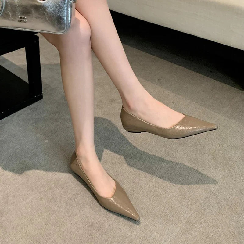 pointed toe flat shoes glitter leather patchwork OL working shoes shallow mouth cozy flats loafers