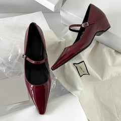 Pointed Toe Shoes Buckle Strap Solid Color Retro Brand 5CM High Heel Shallow Concise