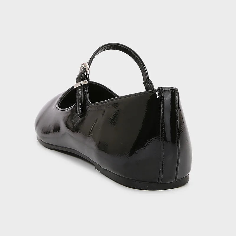 Brand Patent Leather Round Toe Ballet Flats Shallow Belt Buckle Shoes Elegant Party