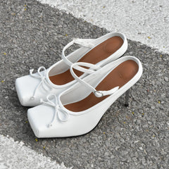 Ballerinas Shoes High Heels Mules Square Toe Slingback 39 Wedding White Brand Shoes Sandals
