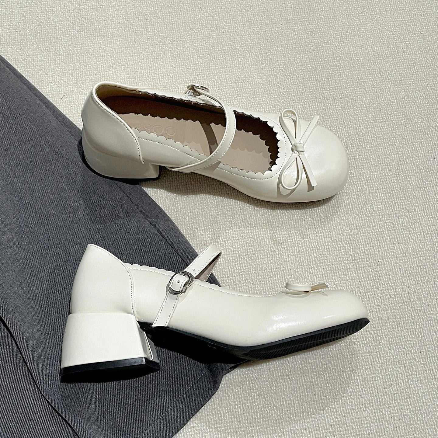 Cute Thick Heel Mary Jane Shoes Concise Outdoor Butterfly-knot Pumps 2026 Leather Single Shoes