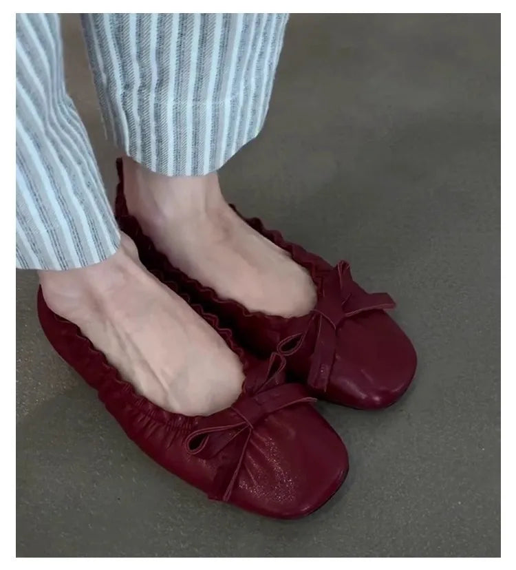 Mary Janes Shoes Ballet Versatile Bow Single Shoes Elegant Daily Dress Flat Shoes Zapatos De Mujer